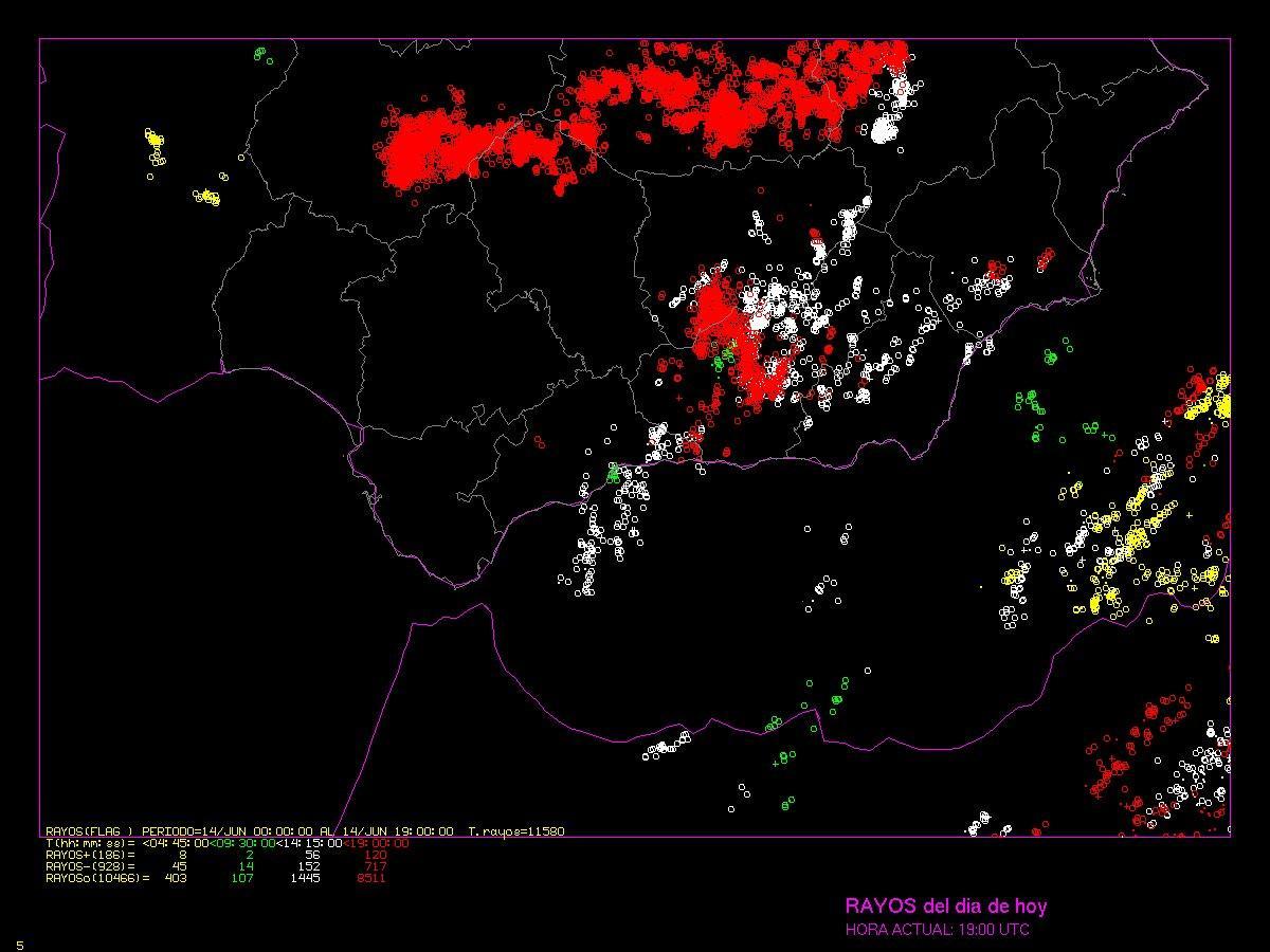 Tormentas registradas esta tarde de domingo en algunas zonas de Andalucía Oriental