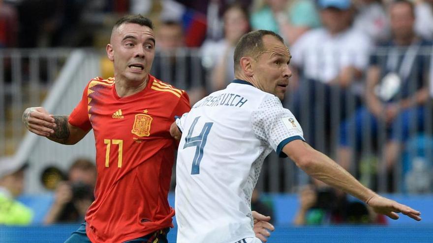 Iago Aspas, en un partido de la selección. // AFP