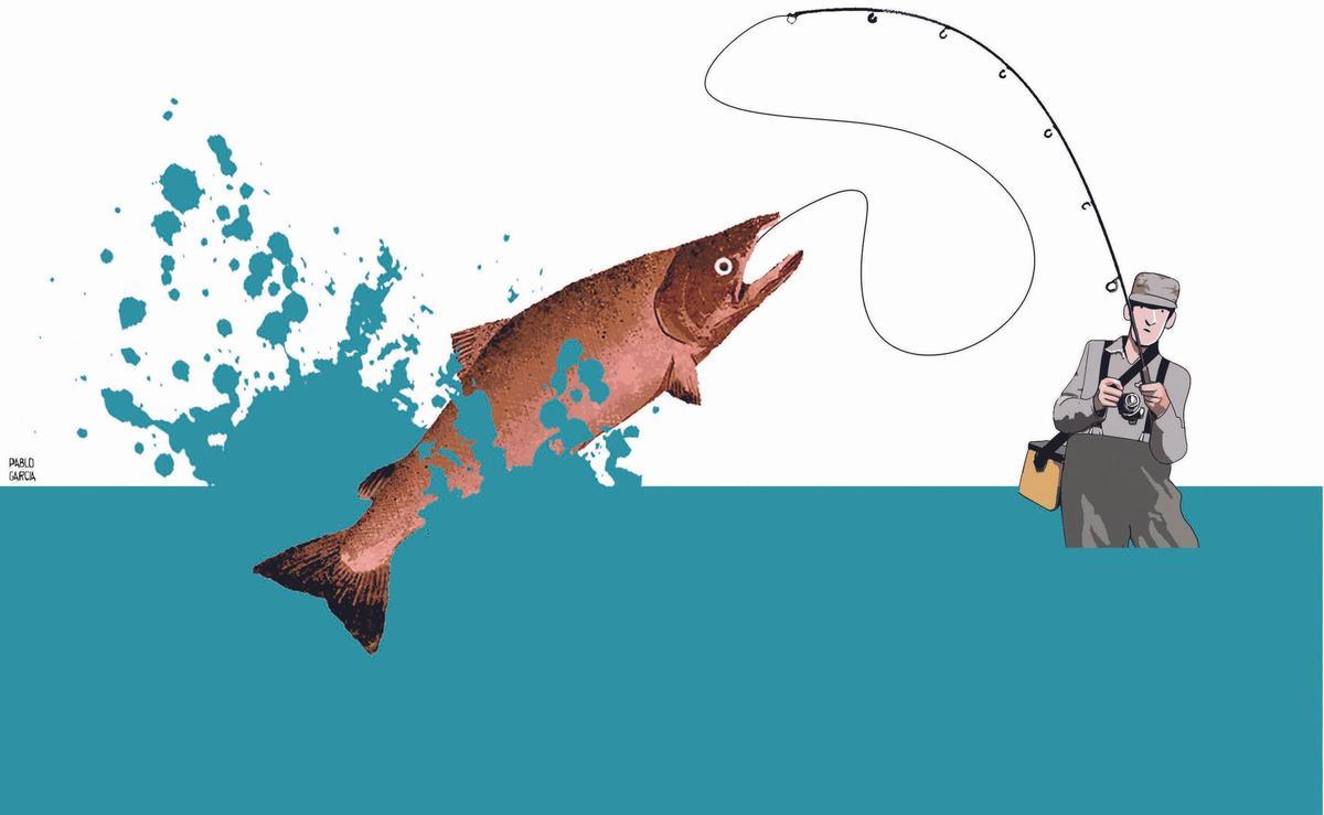 Un dibujo de un pescador.