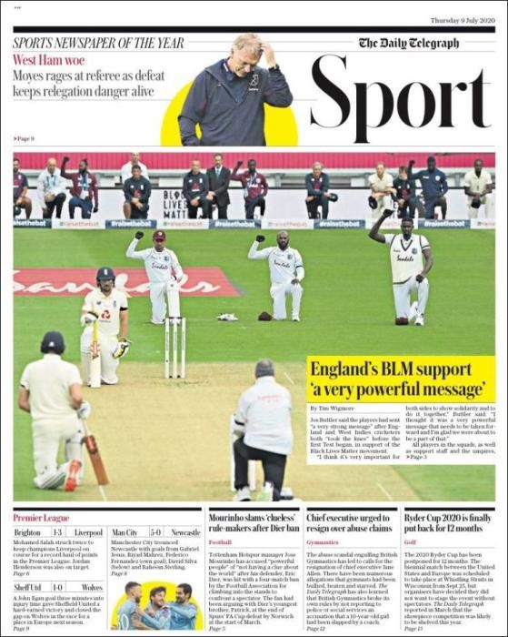 Portada TELEGRAPH SPORT jueves 9 julio 2020