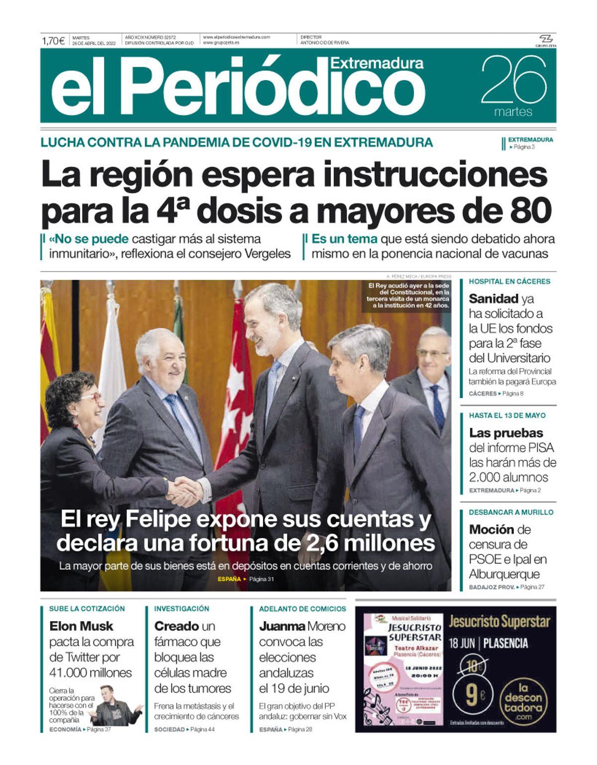 Consulta la portada correspondiente al día 26 de abril del 2022