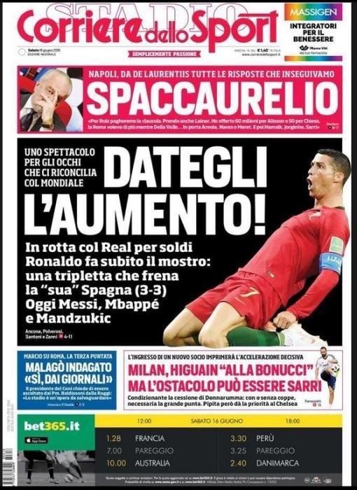 Portada CORRIERE DELLO SPORT sábado 16 de julio