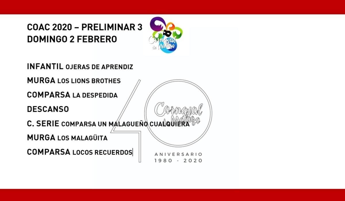 Orden de actuación del COAC del Carnaval de Málaga 2020