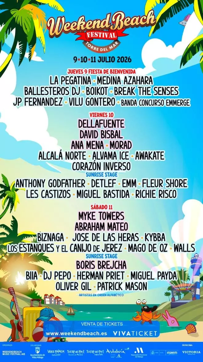 Weekend Beach Festival 2026: Dellafuente, Bisbal, Ana Mena, Morad y Abraham Mateo tienen cita en Torre del Mar