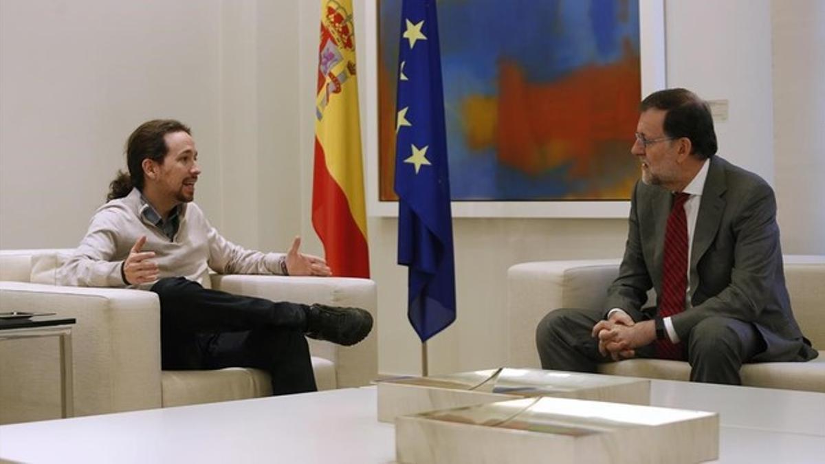 Pablo Iglesias y Mariano Rajoy, durante una reunión en la Moncloa.