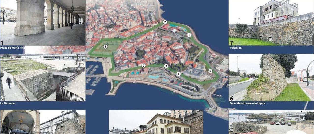 Diferentes puntos de la muralla de A Coruña