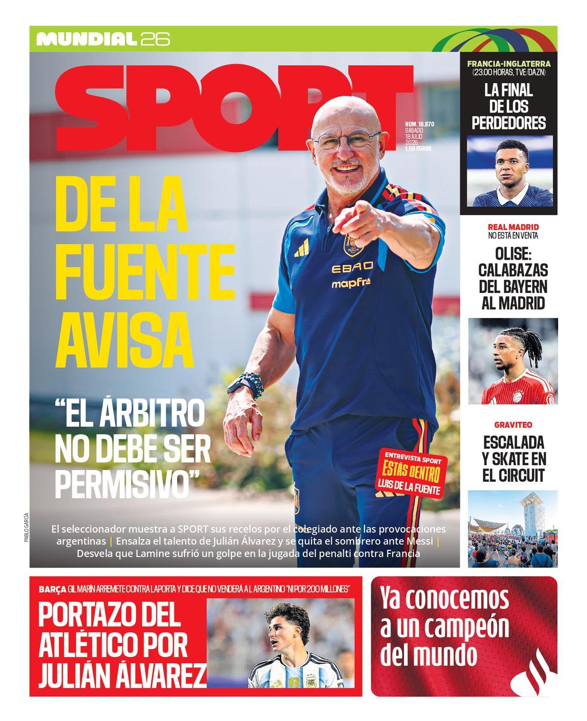 Esta es la portada de SPORT de hoy sábado, 18 de julio de 2026