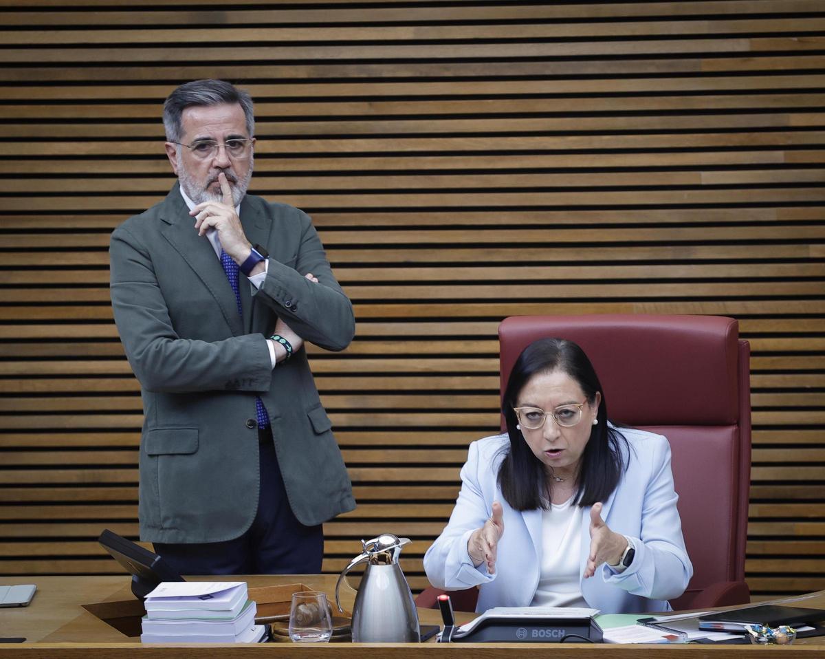 La presidenta de las Corts, Llanos Massó, replica a Baldoví en el pleno de este miércoles.