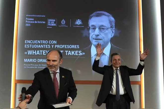 Encuentro de Mario Draghi con profesores y estudiantes en la Facultad de económicas