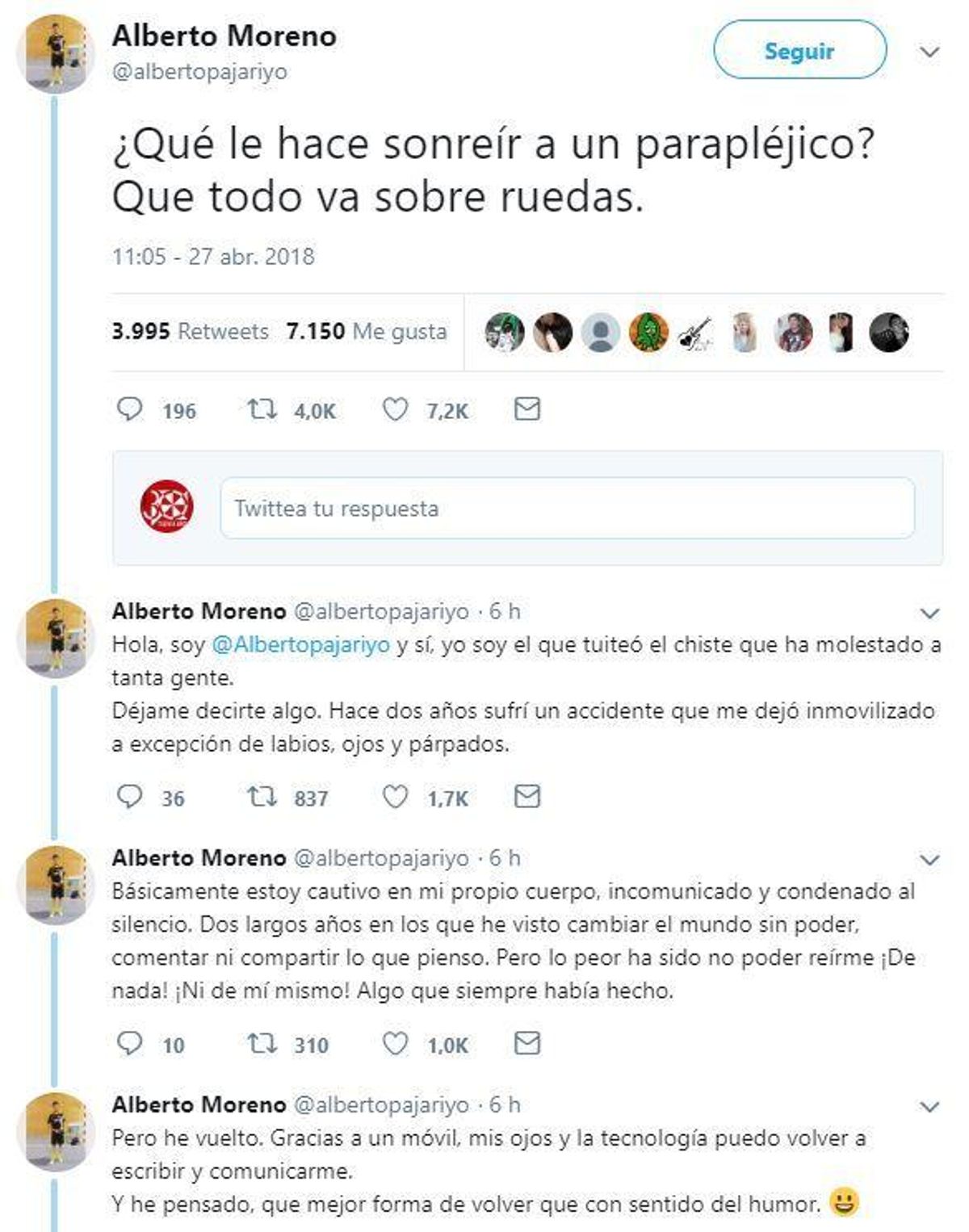 Contundente zasca ante las críticas por un chiste de parapléjicos