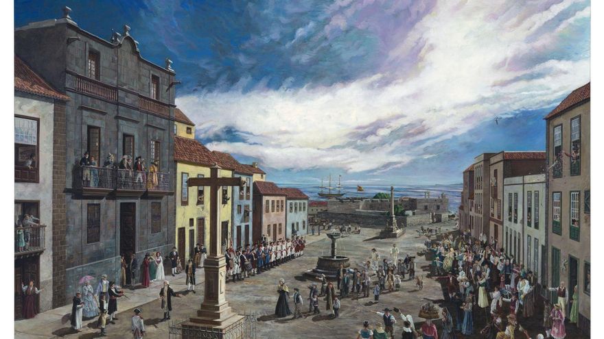 Cuadro de la llegada de la Expedición de la Viruela. Del artista genovés Davide Battaglia