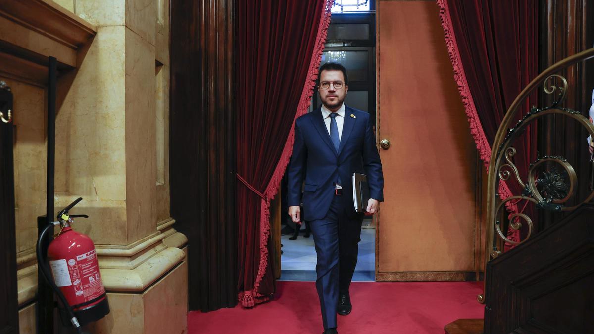 El president Pere Aragonès este miércoles en el pleno del Parlament.