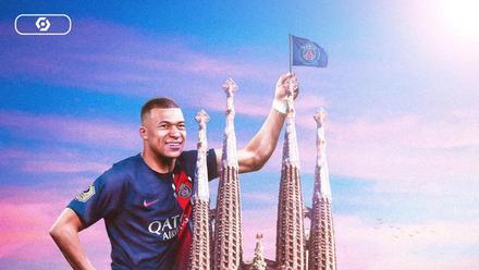 Kylian Mbappé coronando la Sagrada Família con la bandera del PSG