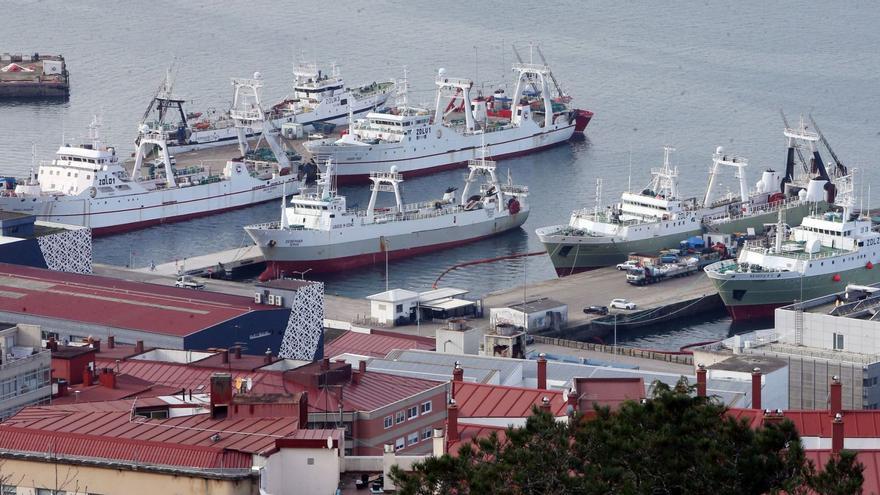 Media docena de arrastreros vigueses descansan en el muelle de Beiramar de Vigo tras haber realizado su última campaña.  | // MARTA G. BREA