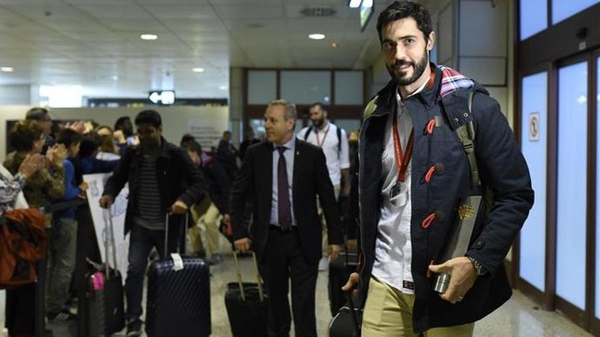 Raúl Entrerríos, a su llegada con la selección