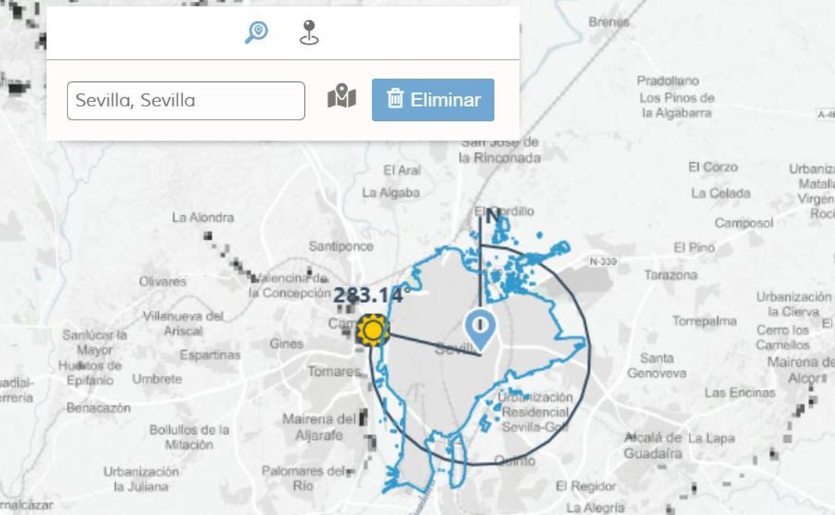 Posición del sol el día del eclipse en Sevilla