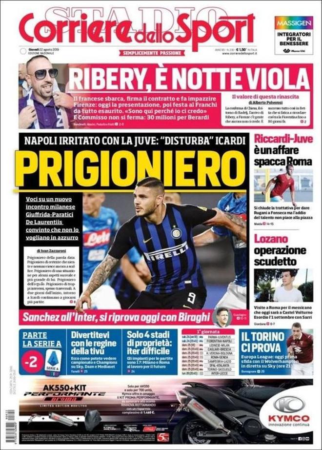 Portada de Corriere Dello Sport del 22 de agosto de 2019