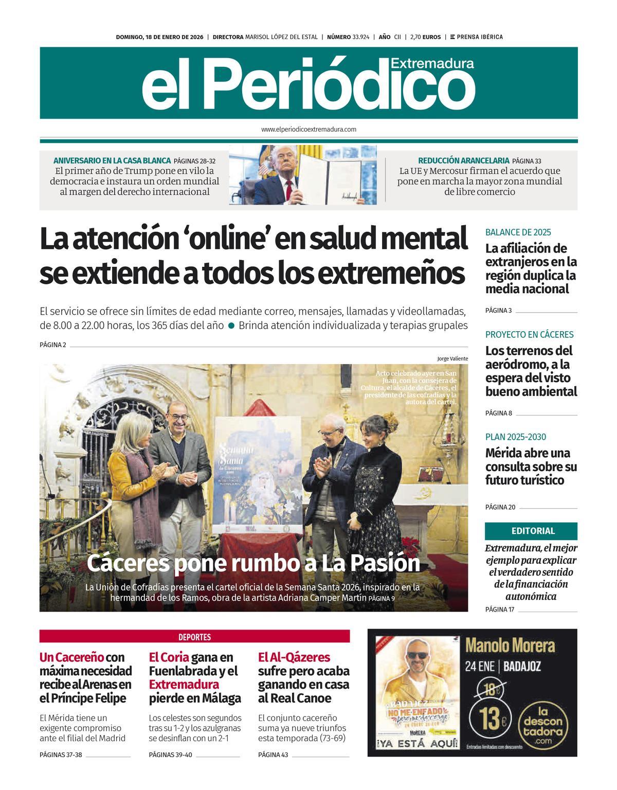 Consulta la portada correspondiente al día 18 de enero de 2026