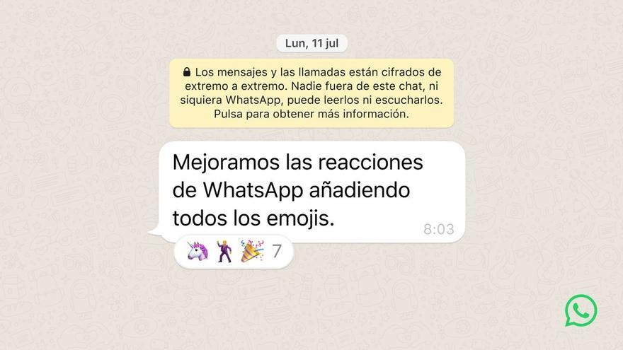 WhatsApp dejará a los usuarios reaccionar a los comentarios con cualquier emoji