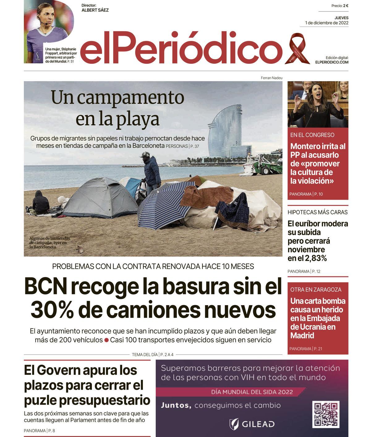 La portada d’EL PERIÓDICO del 1 de desembre del 2022 La portada d’EL PERIÓDICO del 1 de desembre del 2022