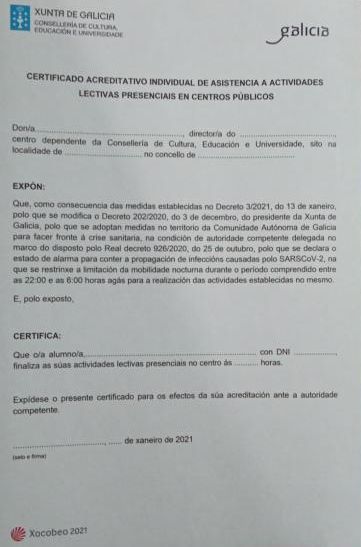El certificado remitido a los centros.