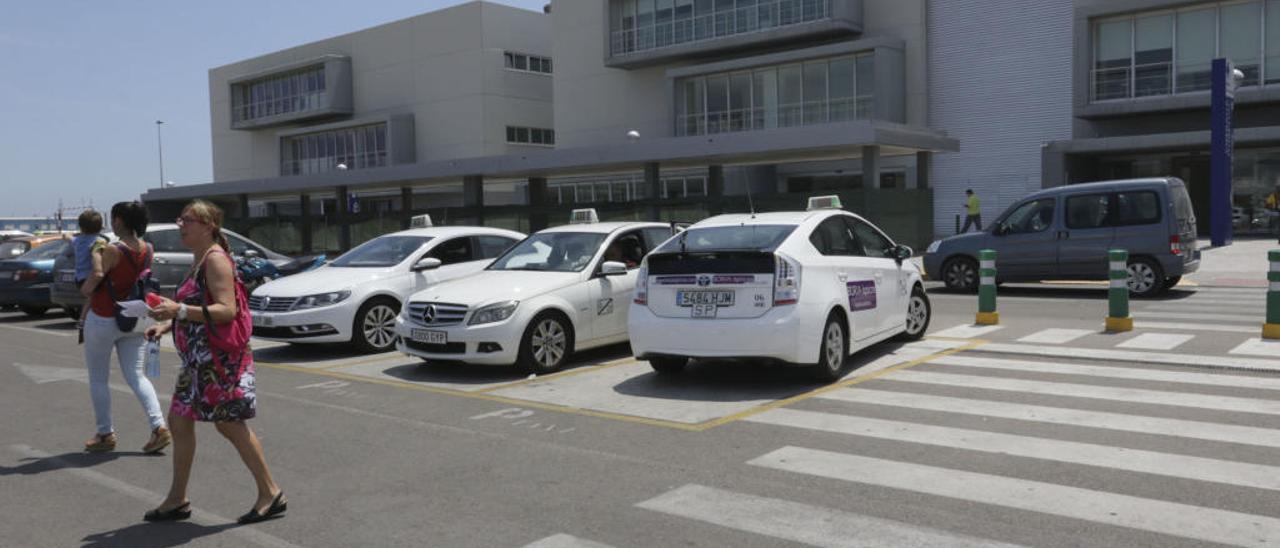 Taxis estacionados en la explanada del hospital Francesc de Borja de Gandia.