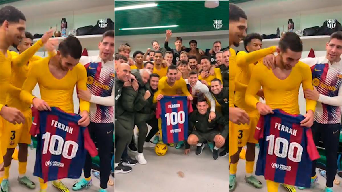 Ferran celebra por todo lo alto sus 100 partidos con el Barça