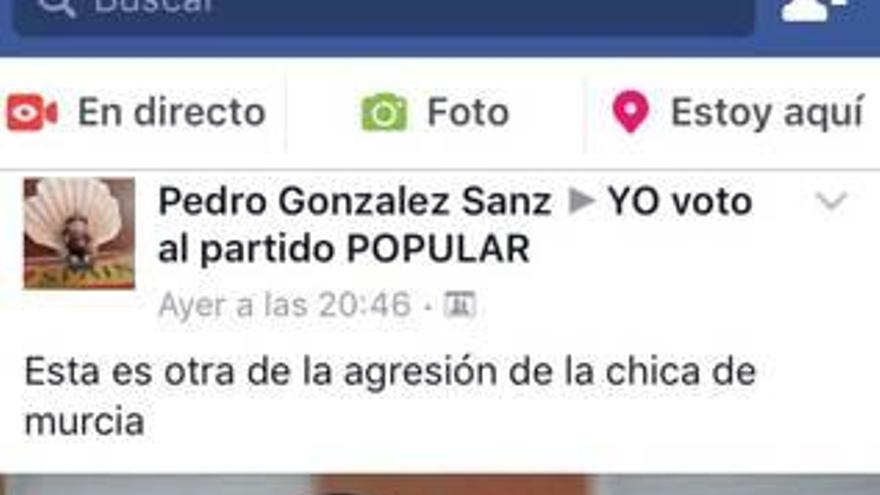 Publicación en Facebook que la acusa de agresora aunque no lo es.