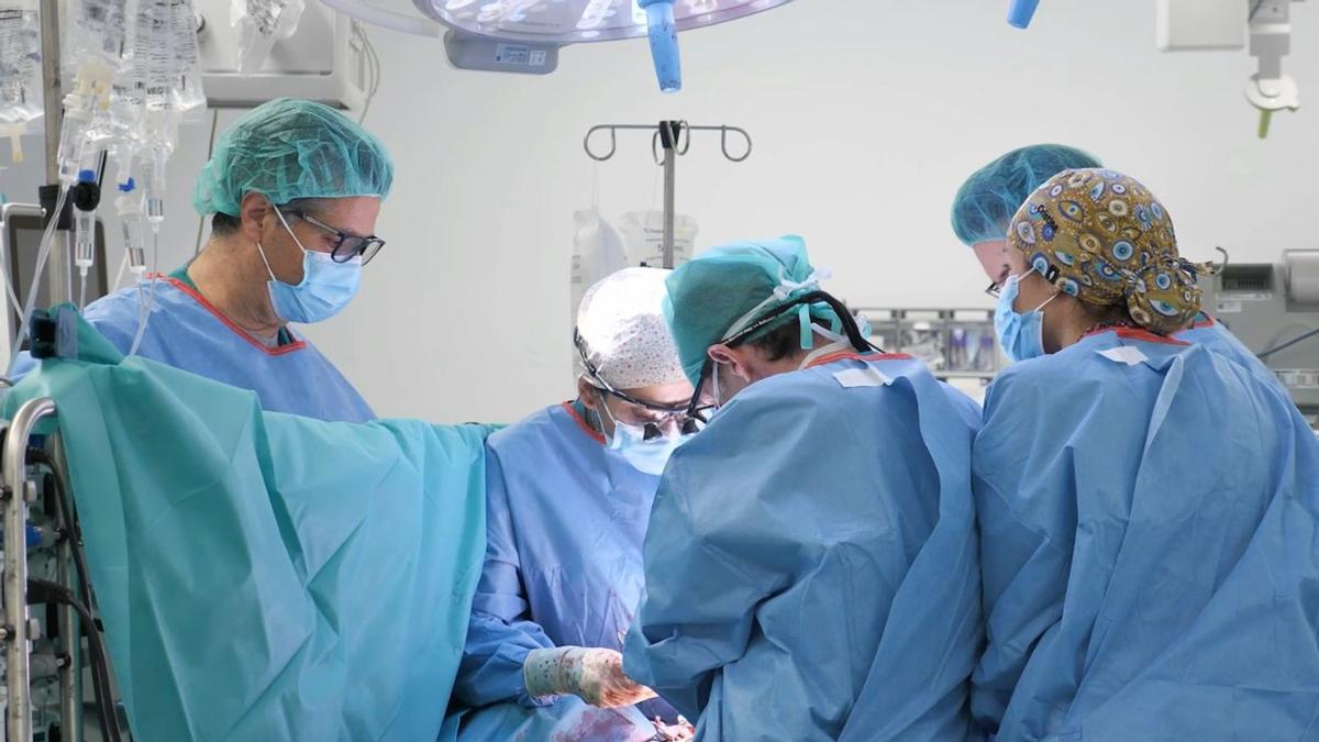 Cirujanos del hospital madrileño 12 de Octubre en el quirófano.