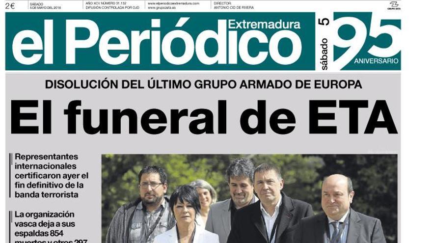 Esta es la portada de EL PERIÓDICO EXTREMADURA correspondiente al día 5 de mayo del 2018