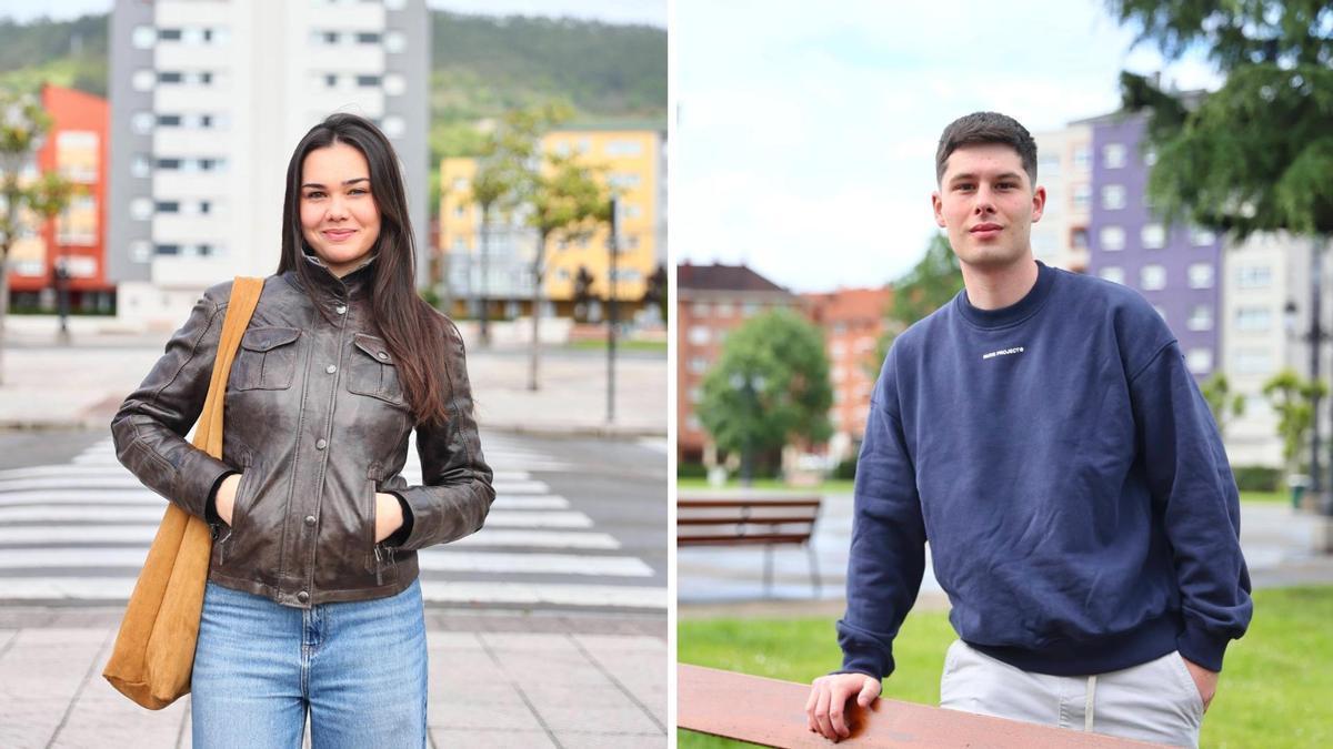 Lucía López y Pelayo García posan en la plaza del Conceyín.