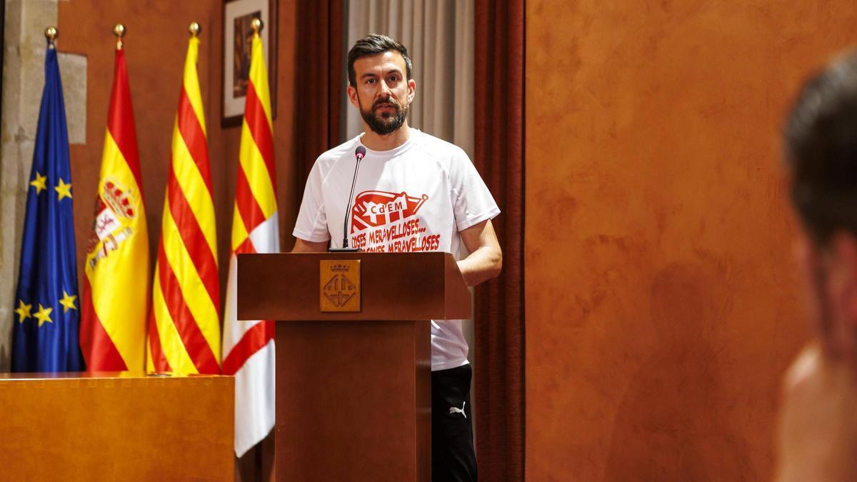 Sergi Trullàs, durant el seu discurs el dia de la celebració de l'ascens, a l'Ajuntament de Manresa
