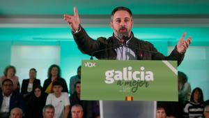 El líder de Vox, Santiago Abascal, durante un mitin en Lugo en la campaña de las gallegas.