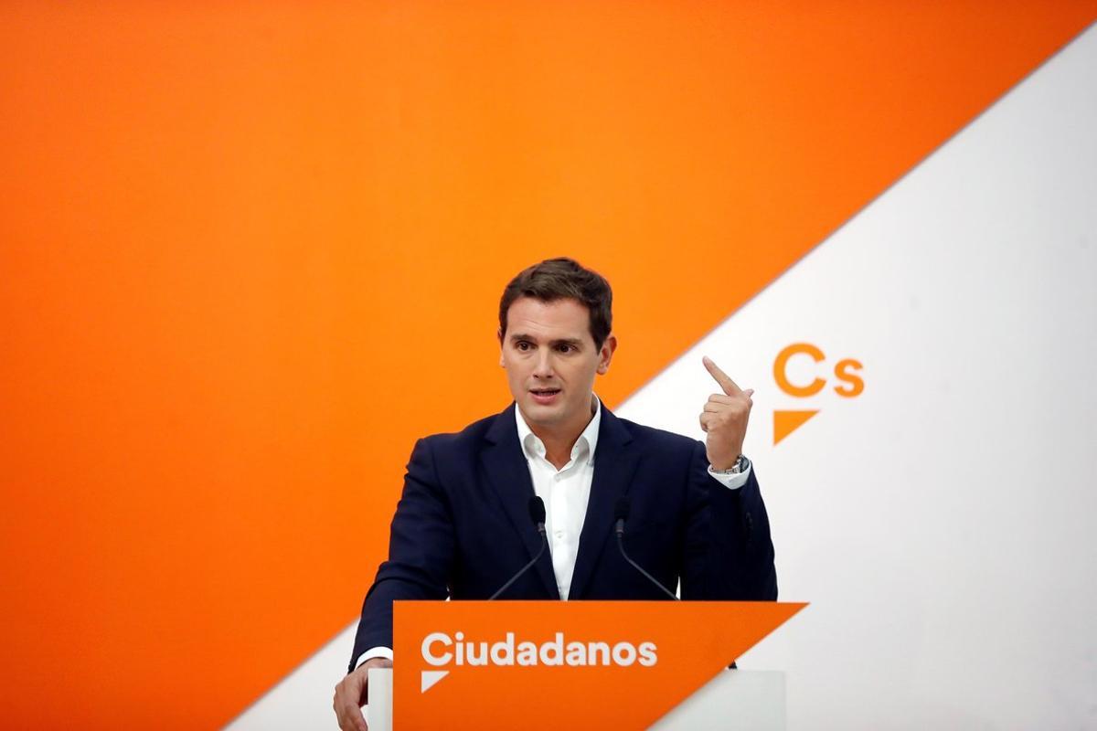 GRAF6936  MADRID  ESPANA   15 10 2018 - El lider de Ciudadanos Albert Rivera  durante la rueda de prensa tras la reunion del Comite Ejecutivo de Ciudadanos -EFE Juan Carlos Hidalgo