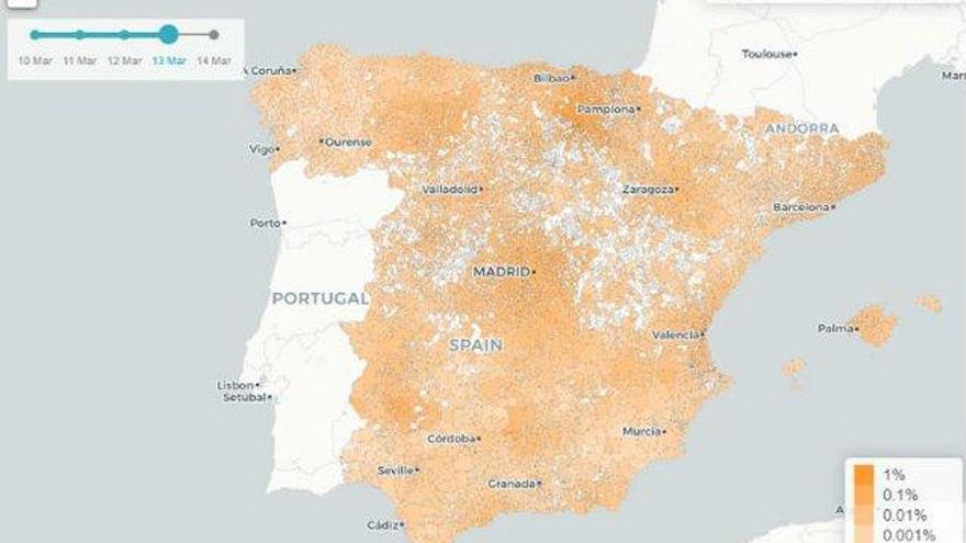 Un mapa predice el riesgo de coronavirus en España a cuatro días vista