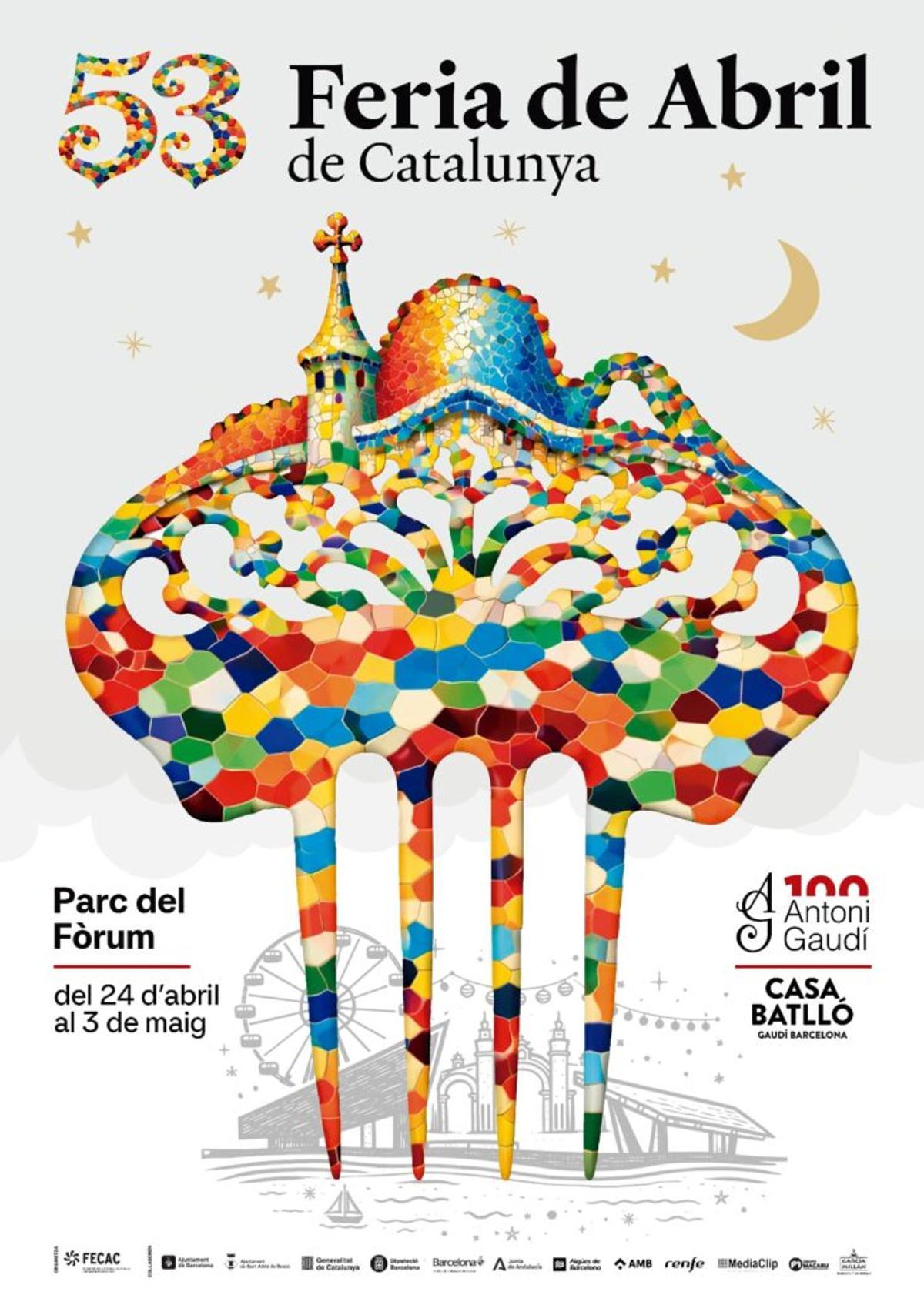 El cartel de la Feria de Abril 2026 se hace eco del Año Gaudí y convierte la Casa Batlló en una peineta modernista