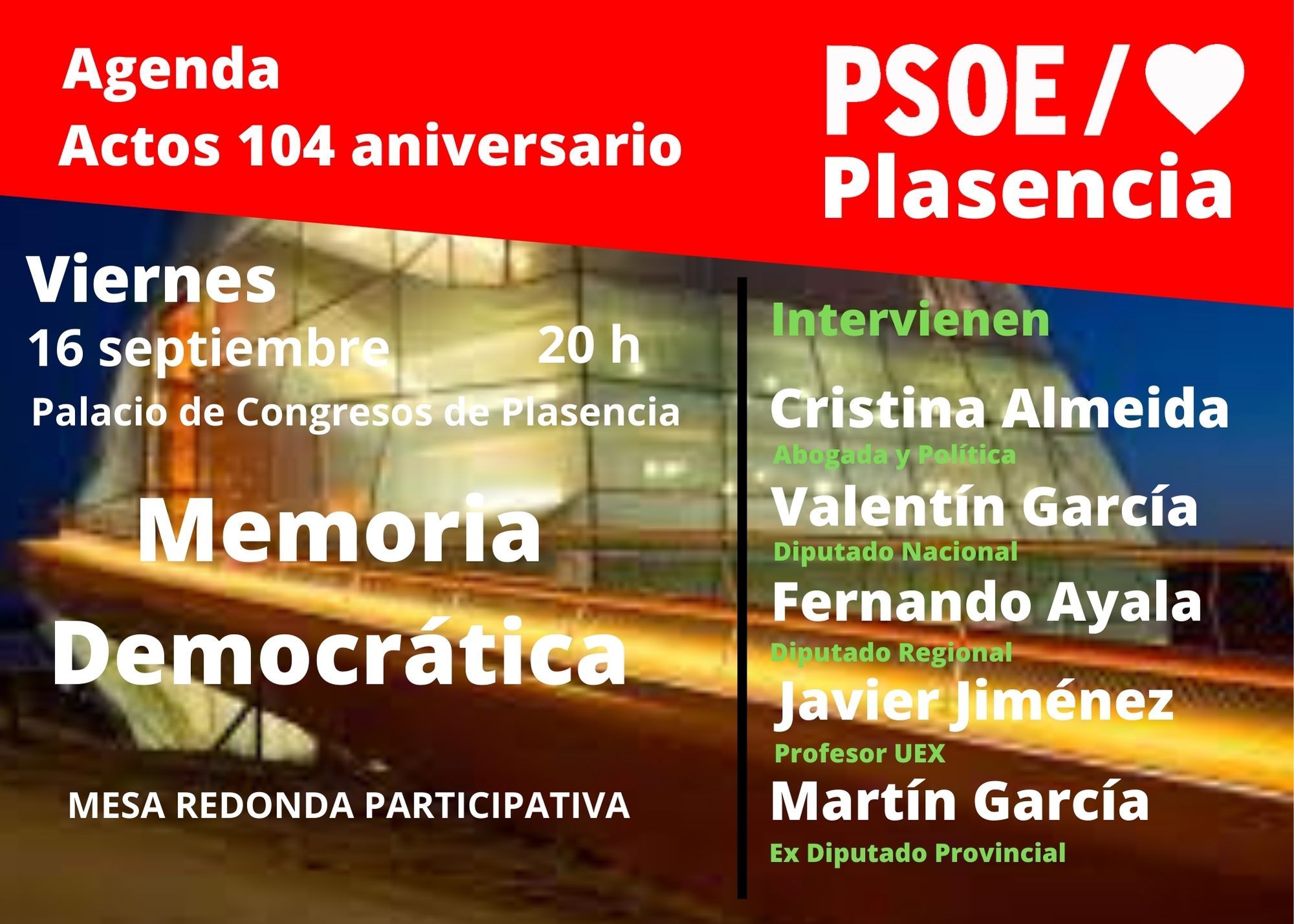 Actos conmemorativos por el 104 aniversario del PSOE de Plasencia.