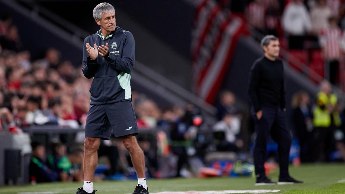 Quique Setién durante su primer partido liguero con el Villarreal.