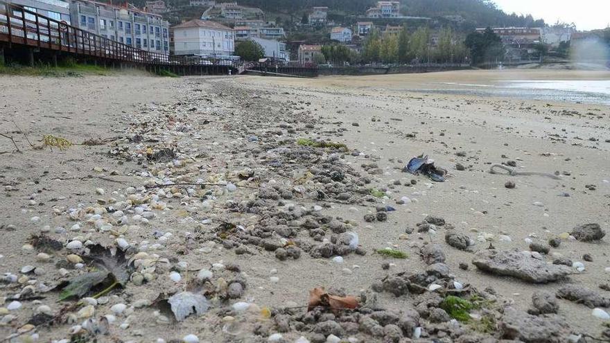 Vertidos de fecales en la playa de San Cibrán, en Aldán. // Gonzalo Núñez