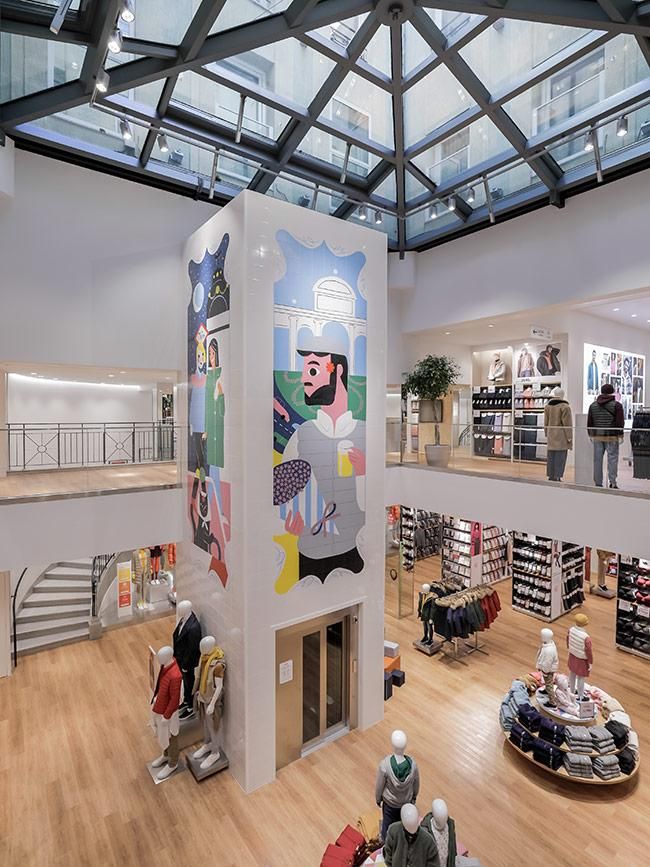Detalle del mural de Gonzalo Muiño para la tienda de Uniqlo