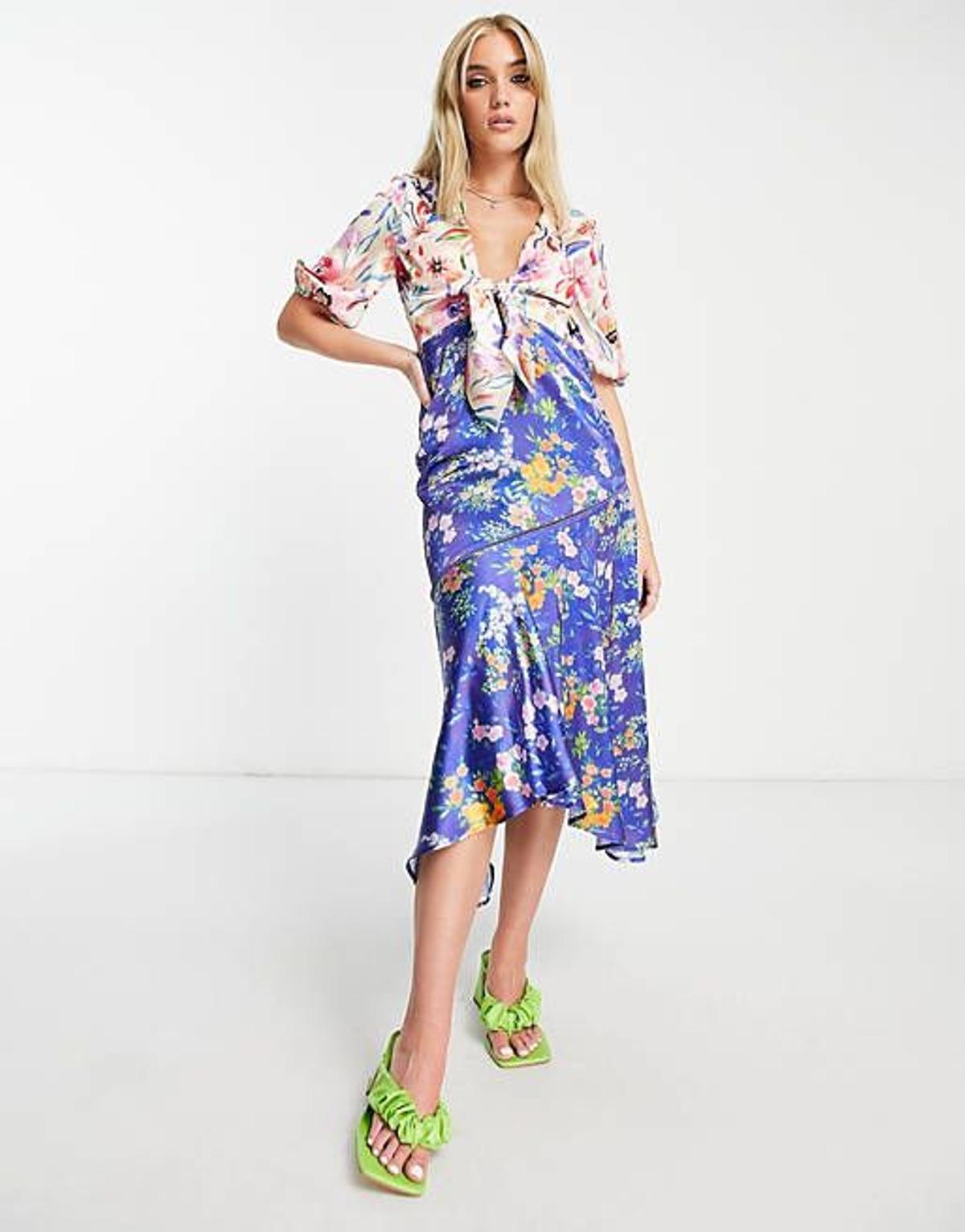 Vestido midi de tarde con estampado floral en contraste de Hope & Ivy