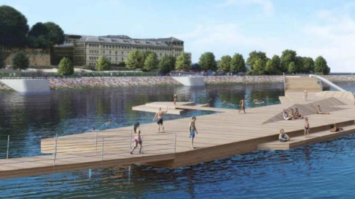 Imagen virtual de la plataforma flotante para el baño en O Parrote promovida por la Xunta.   | // LA OPINIÓN