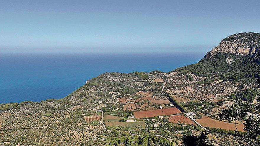 Der Blick nach Norden: vom Puig de sa Comuna auf das Meer bei Port de Valldemossa und die Talaia Vella (re.).