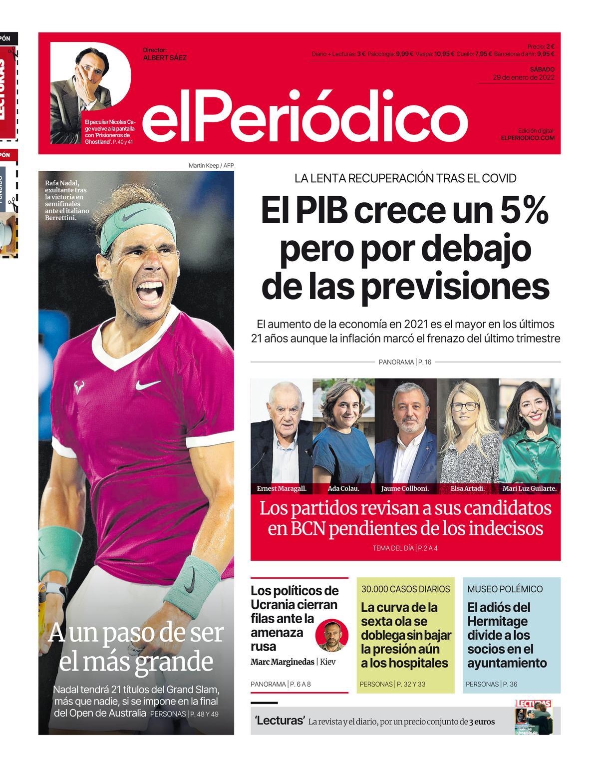 La portada d’EL PERIÓDICO del 29 de gener del 2022