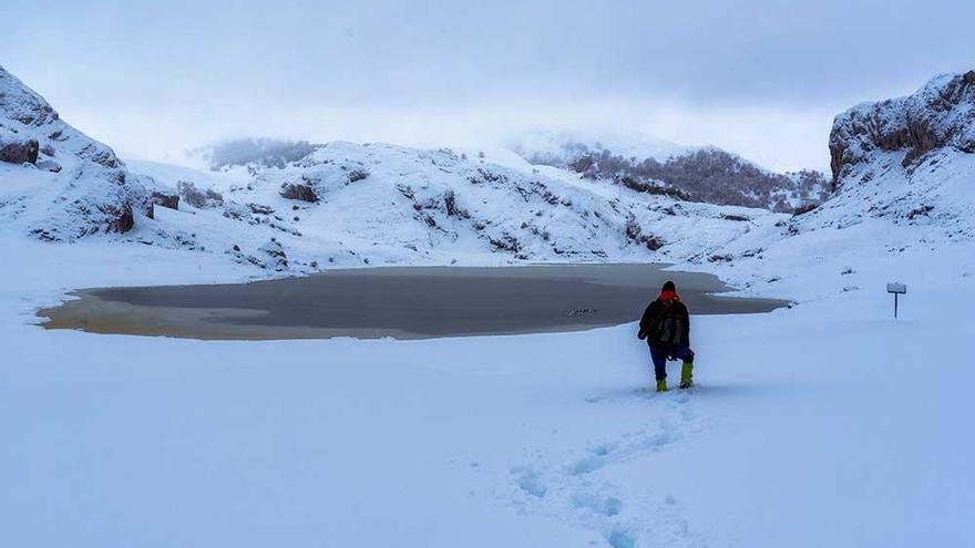 Los Lagos de Covadonga, de postal bajo la nieve