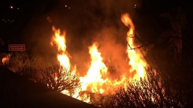 Incendio de pastos en el barranco de Tamaraceite