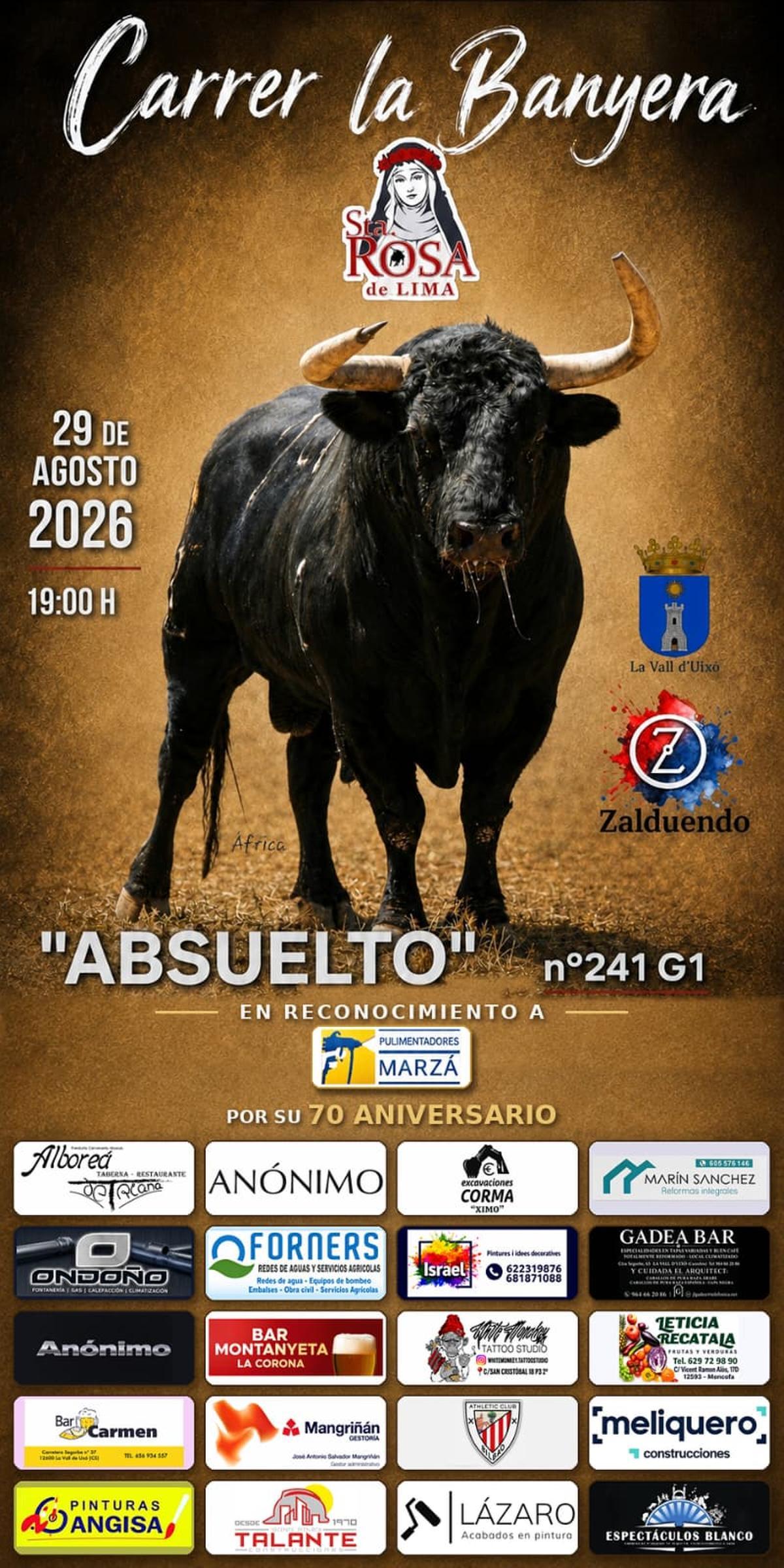 Cartel anunciador del festejo incluido en la programación de las fiestas de Santa Rosa de Lima.