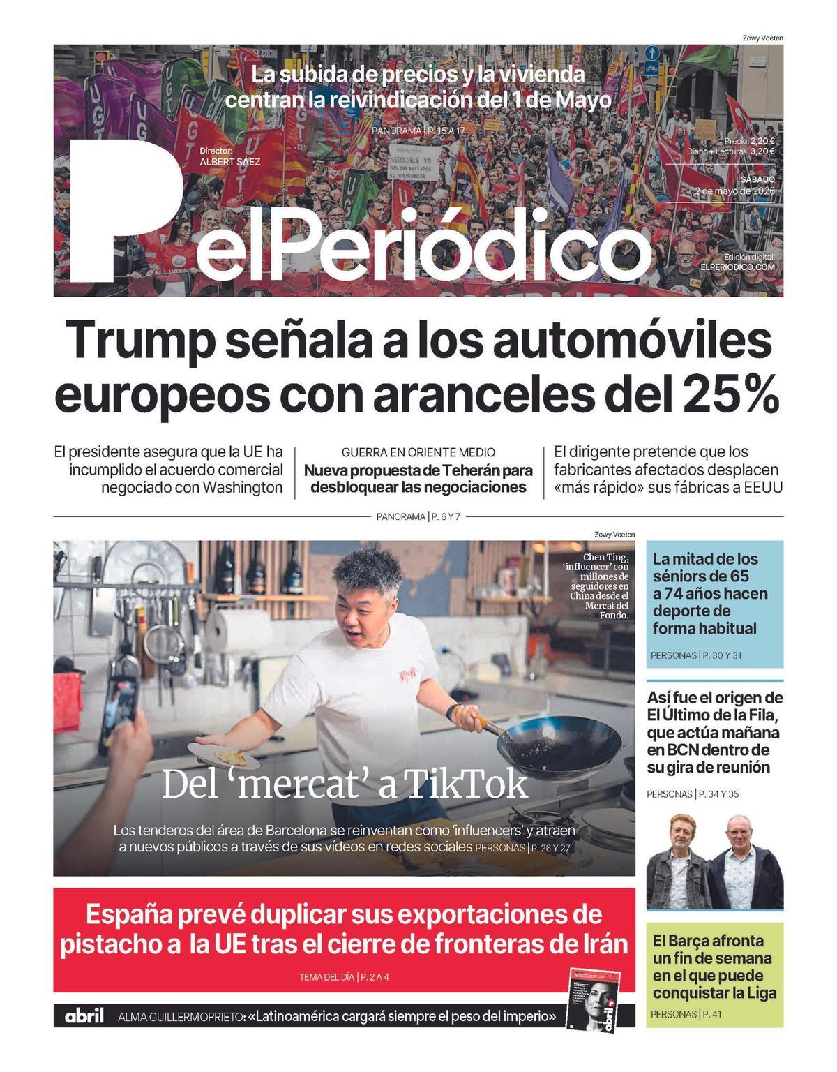 La portada de EL PERIÓDICO del 2 de mayo de 2026