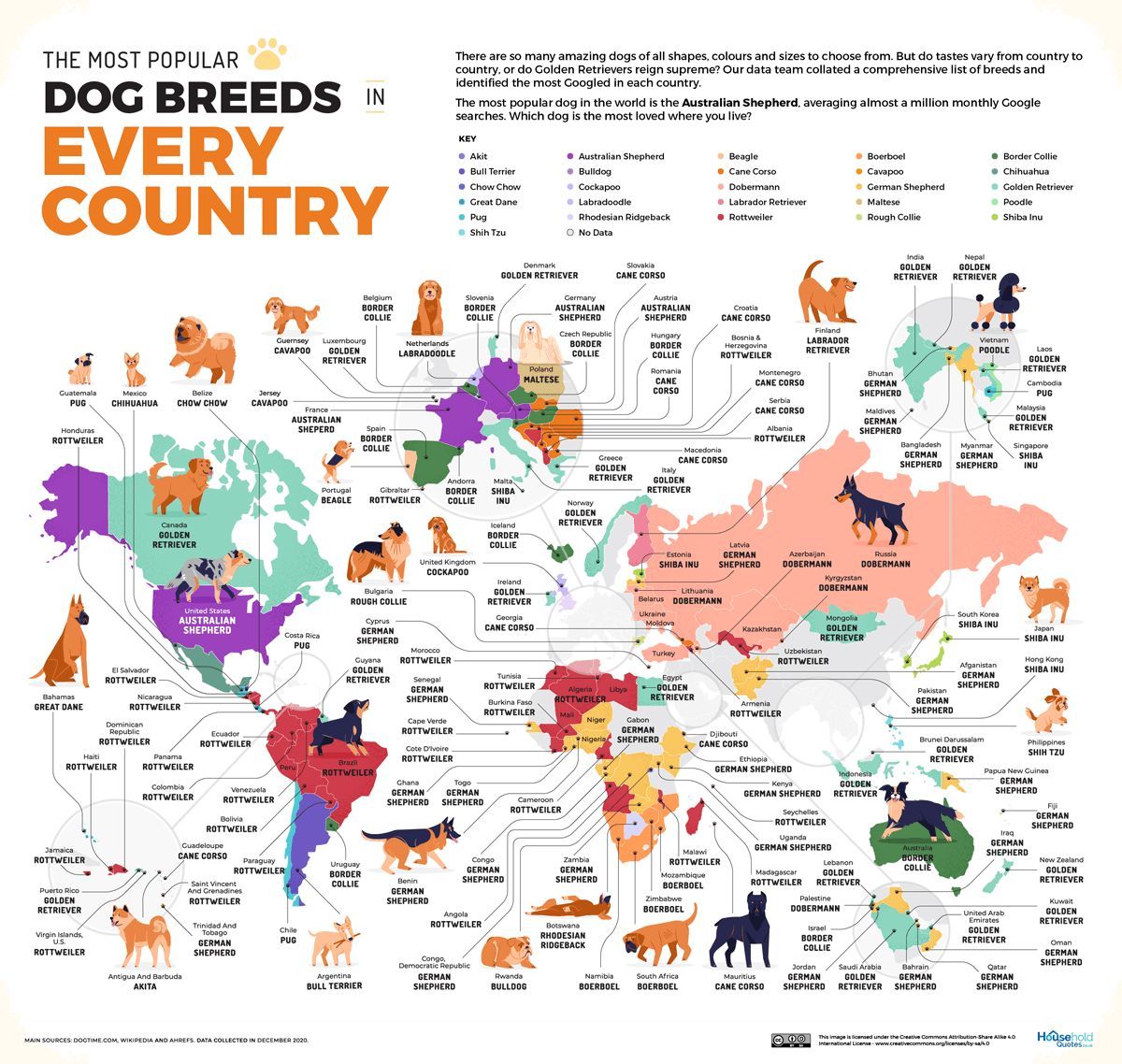 Estas son las razas de perro más populares en cada país.