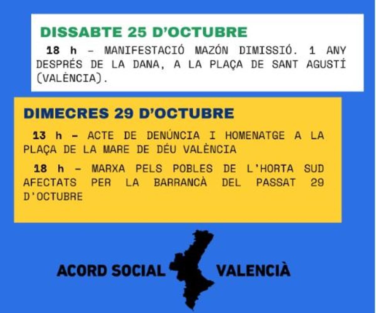 Anuncio de los actos para el 25 y el 29 de octubre